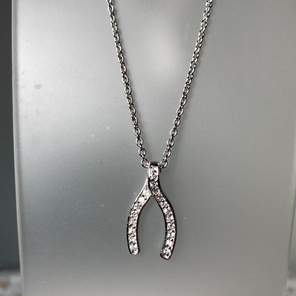 NEW Solid Silver Cubic Zirconia Y Pendant Chain Necklace - Picture 2 of 4